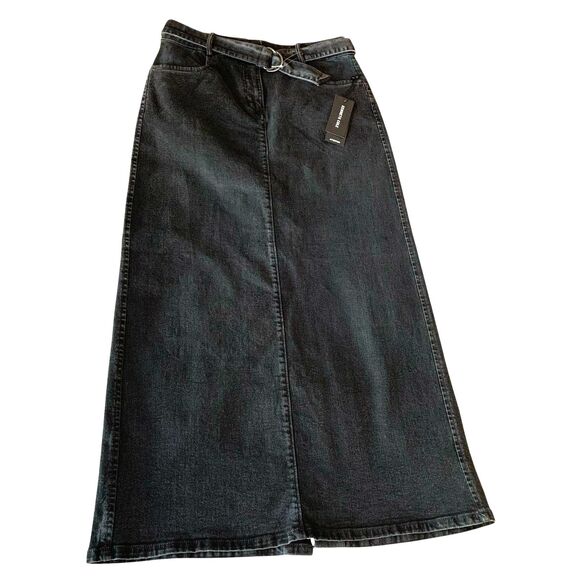 Kenneth Cole Denim Maxi Skirt Black Size 6 Belted 4-Pockets New w/Tags Gothic - Picture 2 of 11